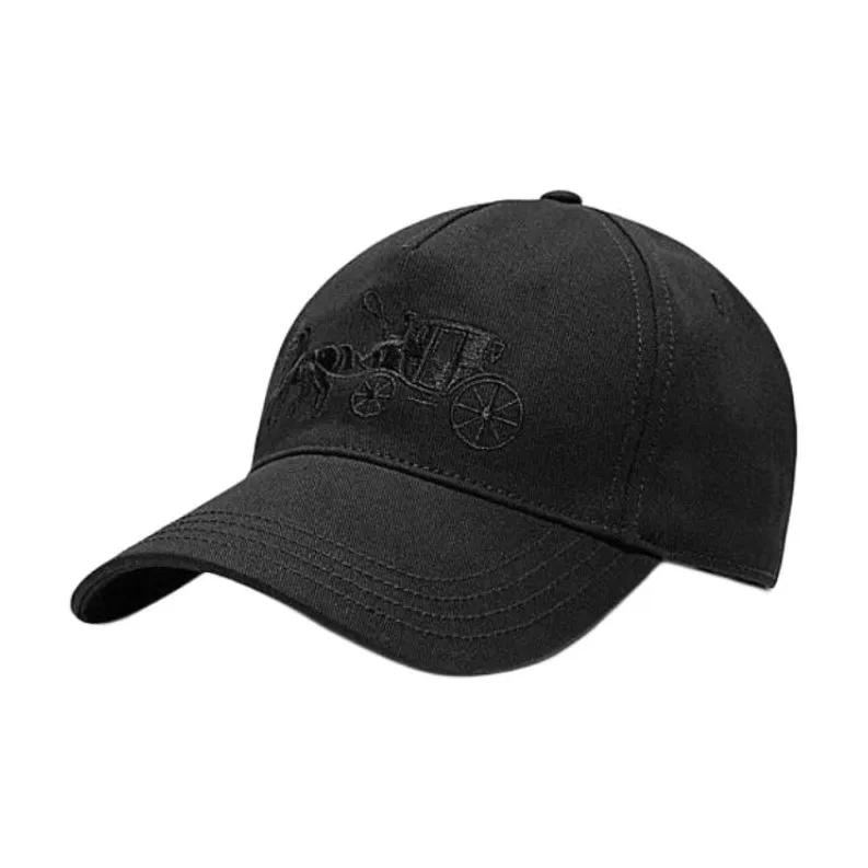 COACH Cotton Leather Baseball Caps Unisex Black-0