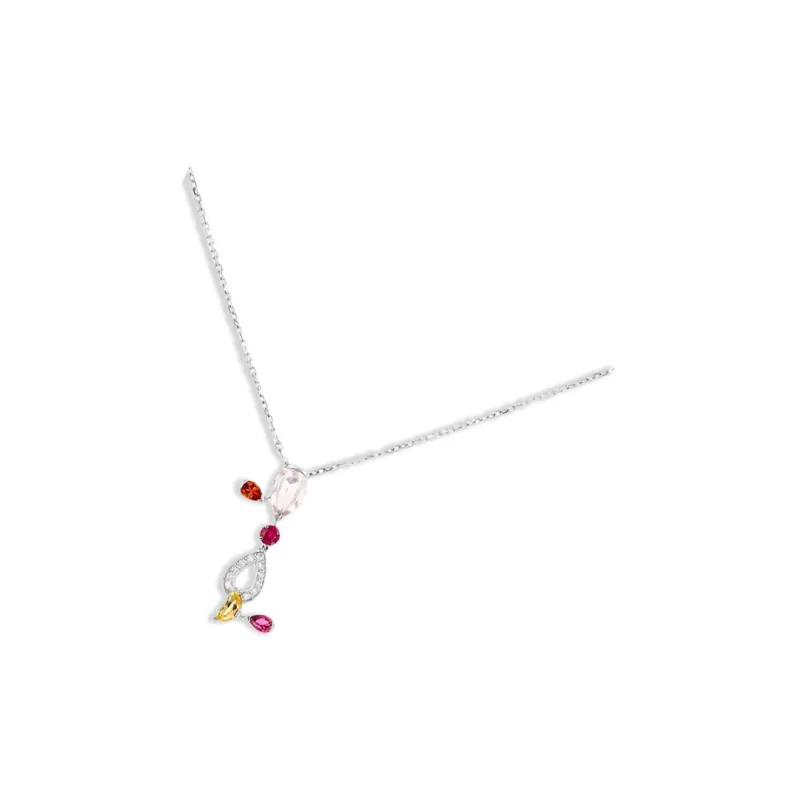 Cartier 18K White Gold Meli Melo Multi-stone Pendant Neckalce-2