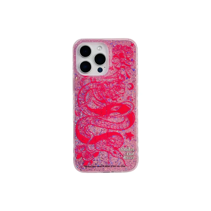 Wei Xin Acrylic Material Glittery Snake Green Pink Phone Cases Compatible With IPhone 16/15 Pro Max/Apple 13/14 Pro/Max-0