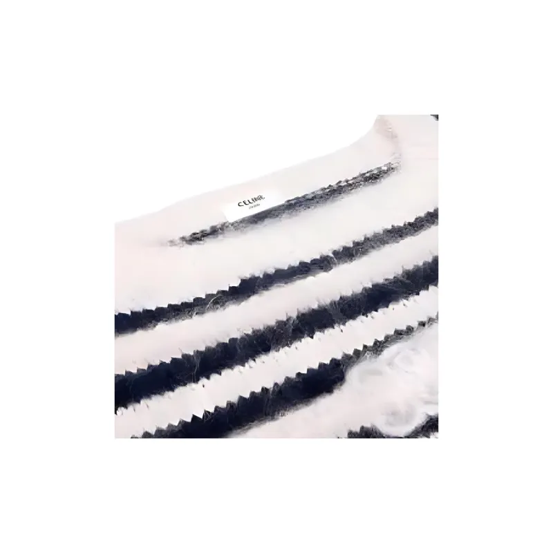 CELINE Women's Zip Up Crop Top In Athletic Knit Grey/Off White-2