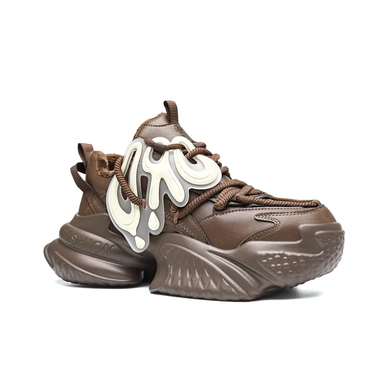 ORD Anti-Slip Wear-Resistant Breathable Height Increasing Low-Top Chunky Sneakers Unisex Brown-2