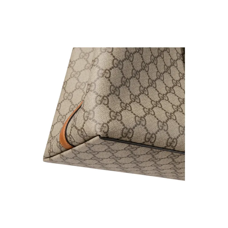 GUCCI GG Emblem Coated Fabrics Tote Bag Shopping Bag One Shoulder Shoulder Bag Large Size Women's Beige & Dark Brown-4