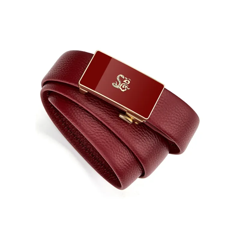 WilliamPOLO Cow Leather Leather Belts Men's Dark Red Width 3.4cm-2