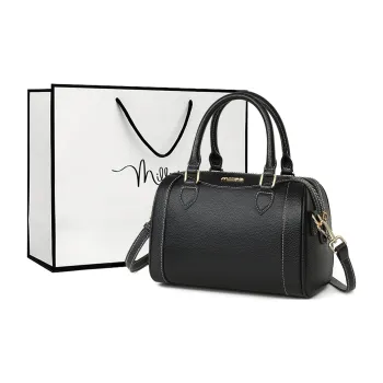 MILLIE'S Cow Leather With Synthetic Leather Handbag, Shoulder Bag, Boston Bag Regular Women's Black/Gray