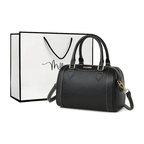 MILLIE'S Cow Leather With Synthetic Leather Handbag, Shoulder Bag, Boston Bag Regular Women's Black/Gray