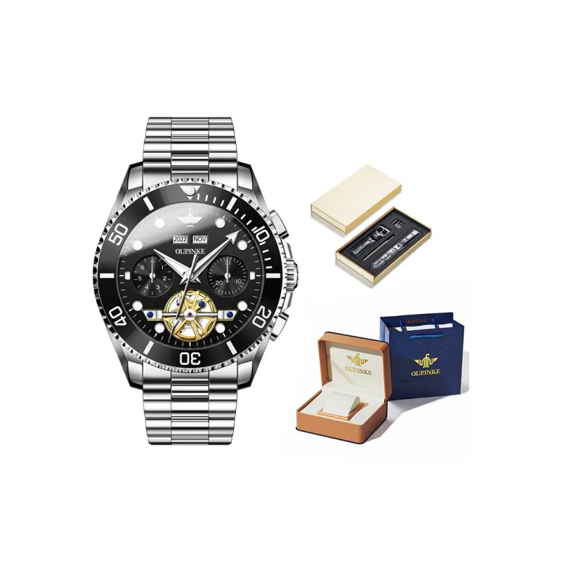 Oupinke Submarine Collection Mechanical Movement Stainless Steel Watchband Watch Men's Watches White Dial-5