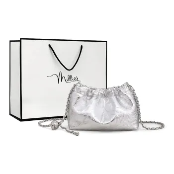 MILLIE'S Cow Leather Patchwork Synthetic Leather Shoulder Bag Crossbody Bag Regular Women's Silver/Ecru