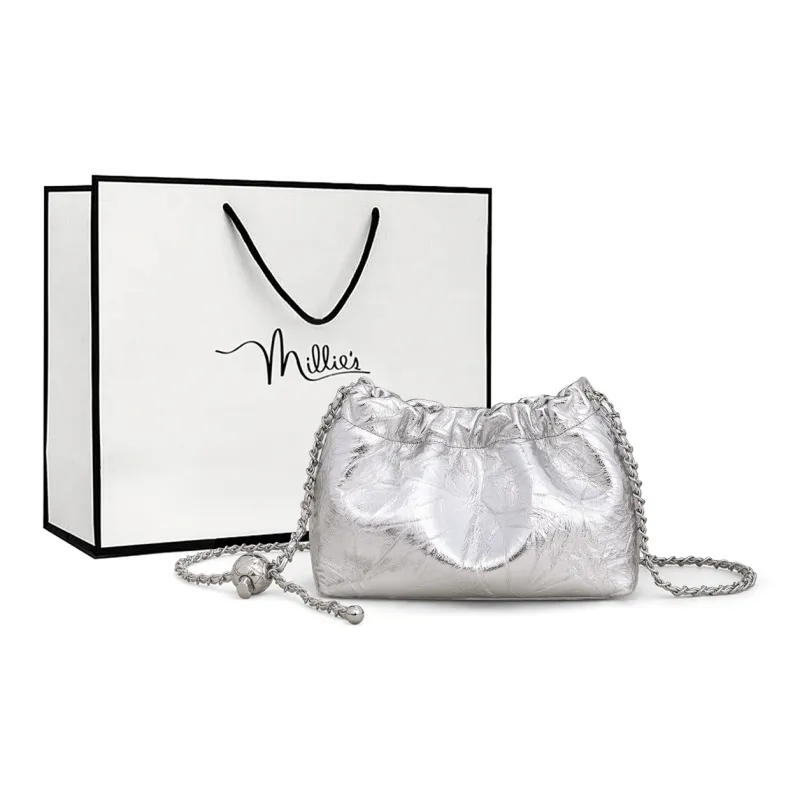 MILLIE'S Cow Leather Patchwork Synthetic Leather Shoulder Bag Crossbody Bag Regular Women's Silver/Ecru-0