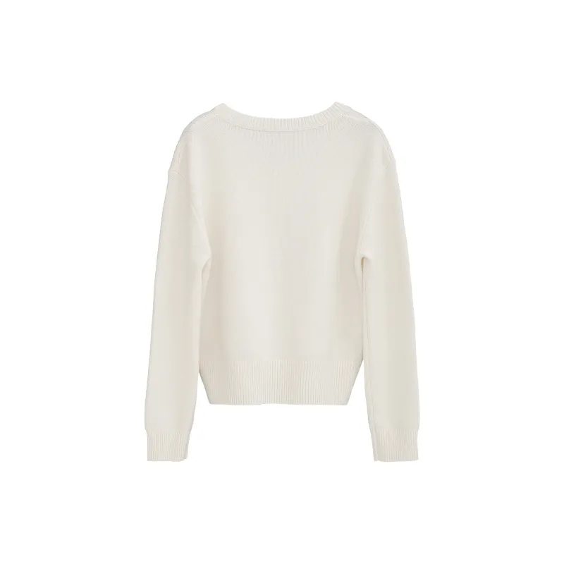 Fstudio Korean Style Laid Back 100% Australian Sheep Wool V Neck Top Floral Knitted Sweater Unisex-1