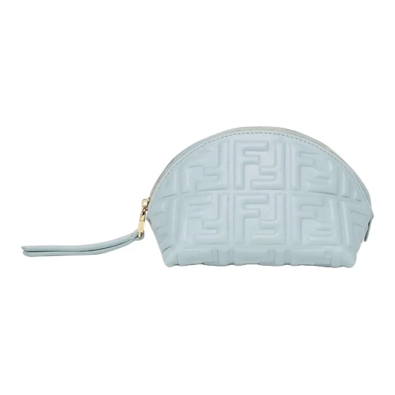 FENDI Baguette Lambskin Clutch Makeup Bag Small Size Women's Light Blue-0