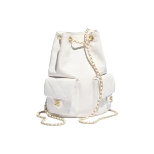 CHANEL Lambskin Backpack Large Size Women's White