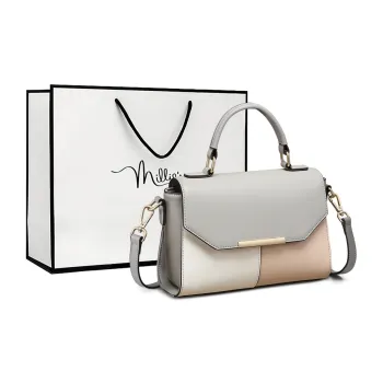 MILLIE'S Cow Leather With Synthetic Leather Handbag, Shoulder Bag, Crossbody Bag Regular Women's Gray & Apricot White