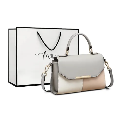 MILLIE'S Cow Leather With Synthetic Leather Handbag, Shoulder Bag, Crossbody Bag Regular Women's Gray & Apricot White