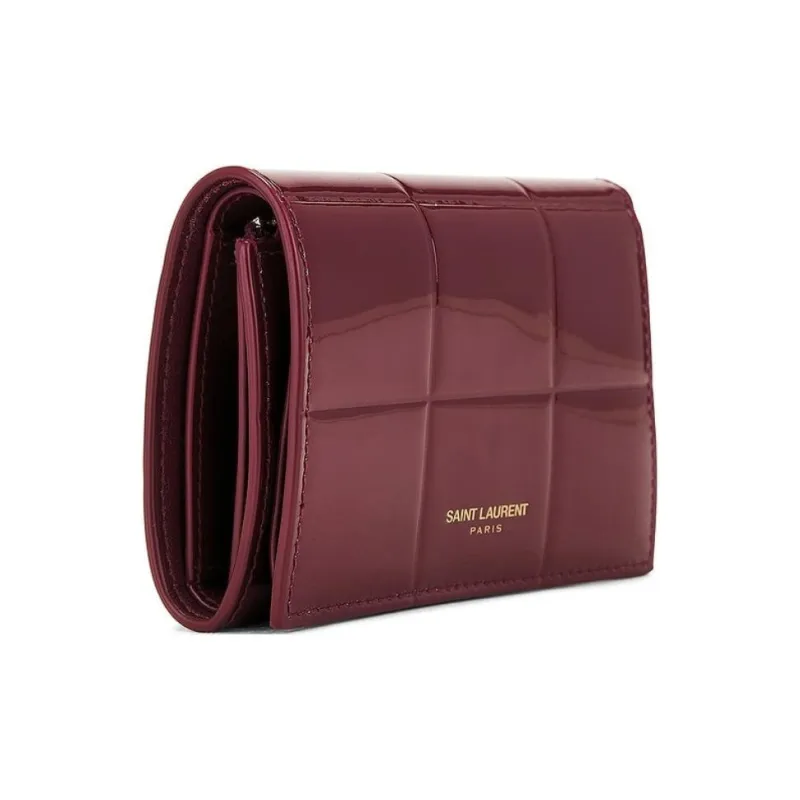SAINT LAURENT Patent Leather Wallet Small Size Women's Burgundy-1