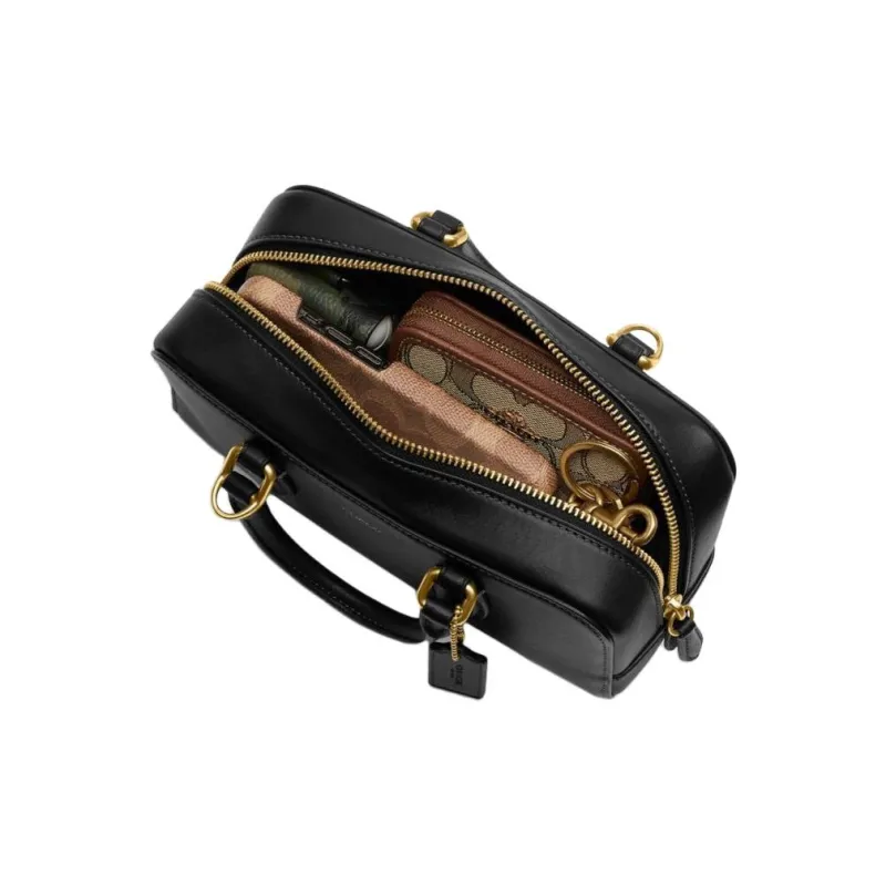 COACH Bowery Glove Tanning Shoulder Bag, Crossbody Bag, Handbag Medium Size Women's Brass & Black-3