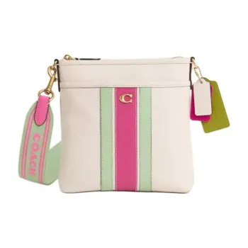 COACH Kitt Leather Shoulder Bag Small Size Women's Brass With White Jade Inlay