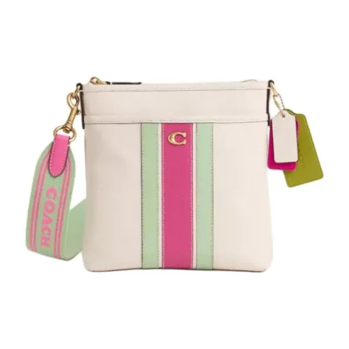COACH Kitt Leather Shoulder Bag Small Size Women's Brass With White Jade Inlay