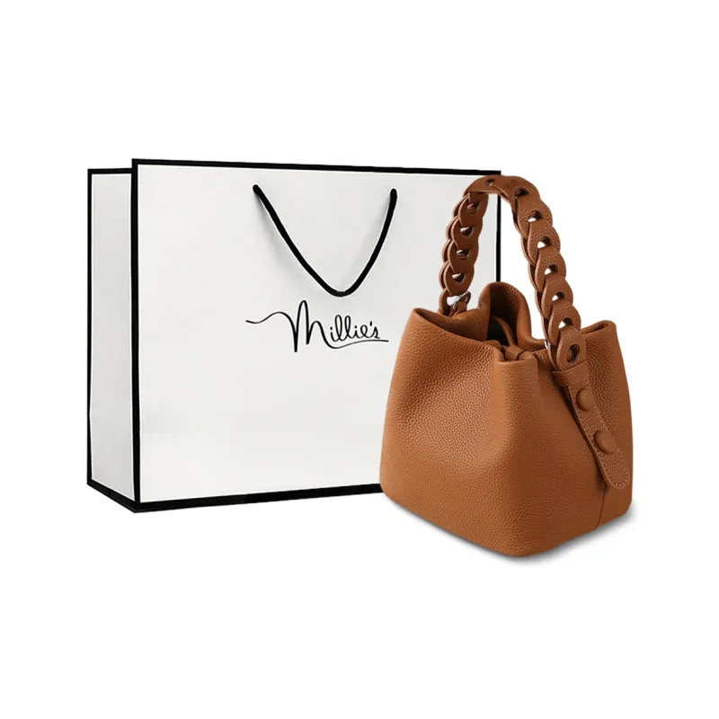 MILLIE'S Cow Leather With Synthetic Leather Bucket Bag, One Shoulder Handbag Regular Women's White-5