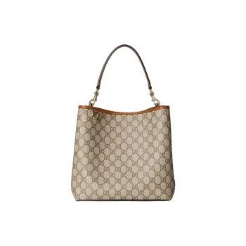 GUCCI GG Emblem GG Monogram Coated Fabric Shoulder Bag, Crossbody Bag, Handbag Trumpets Women's Beige & Dark Brown