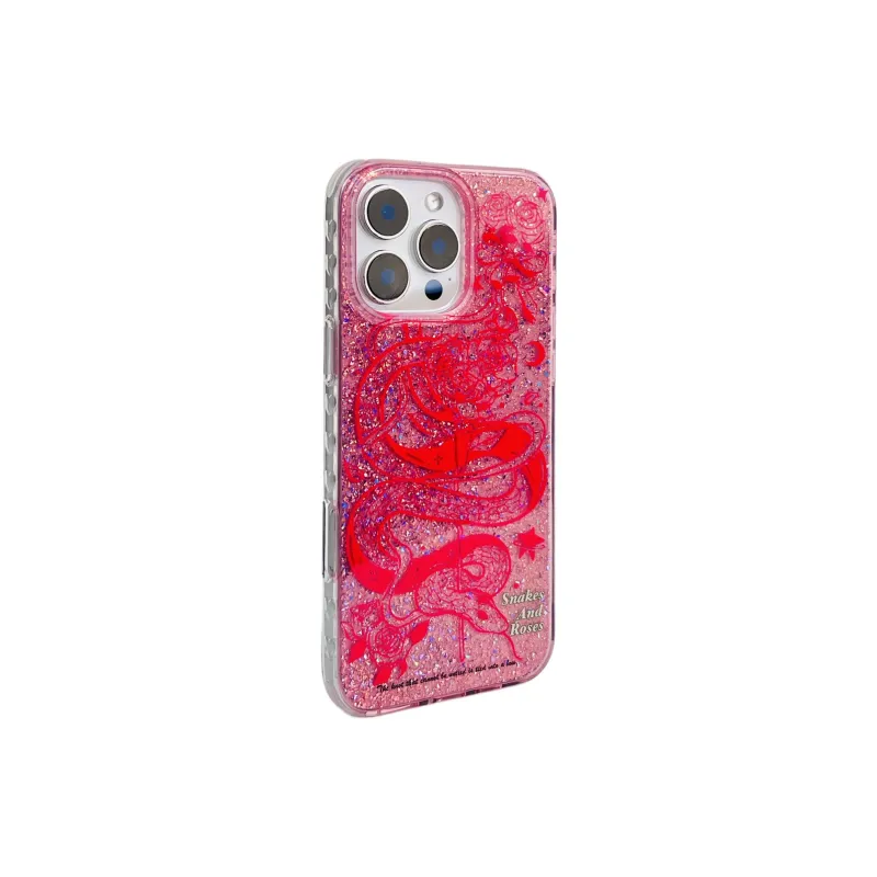 Wei Xin Acrylic Material Glittery Snake Green Pink Phone Cases Compatible With IPhone 16/15 Pro Max/Apple 13/14 Pro/Max-1