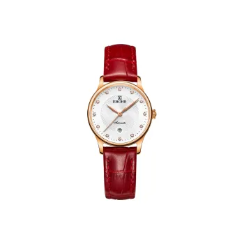 EBOHR Cana Collection Mechanical Movement Cowhide Strap Watch Women's Watch White Dial