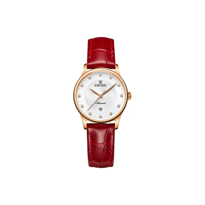 EBOHR Cana Collection Mechanical Movement Cowhide Strap Watch Women's Watch White Dial-0