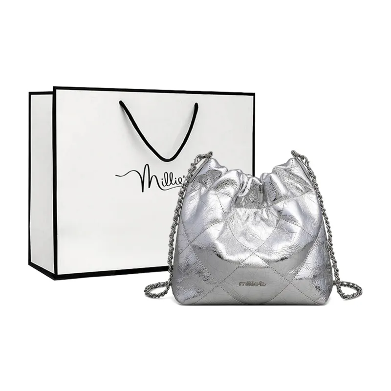 MILLIE'S Cow Leather With Synthetic Leather Underarm Shoulder Bag Women's Silver-0