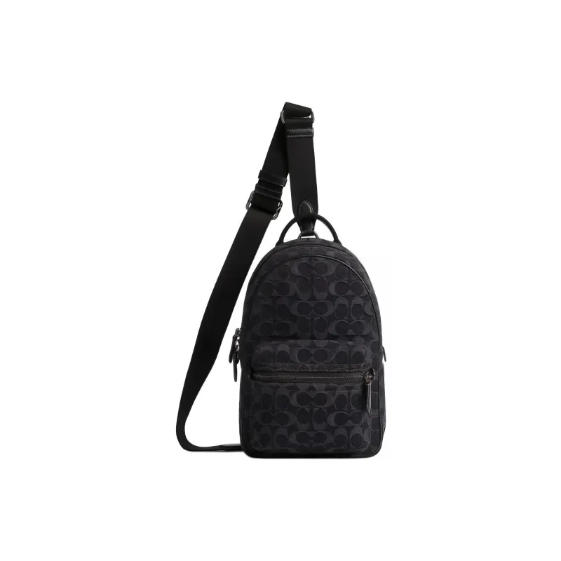 COACH Charter Denim Shoulder Bag Crossbody Bag Small Size Men's Black-0