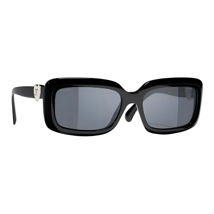 CHANEL Acetate Rectangular Sunglasses Unisex Black-4