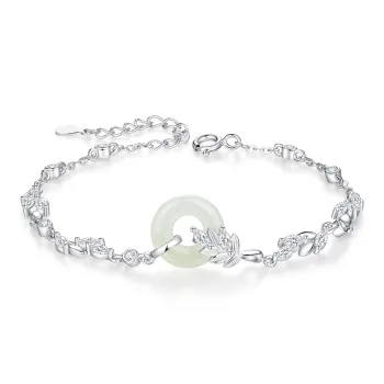 Olampe Hetian Jade Bracelets Pale Greenish White Jade Women's