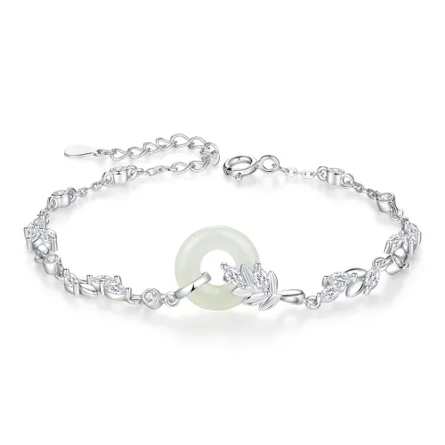 Olampe Hetian Jade Bracelets Pale Greenish White Jade Women's