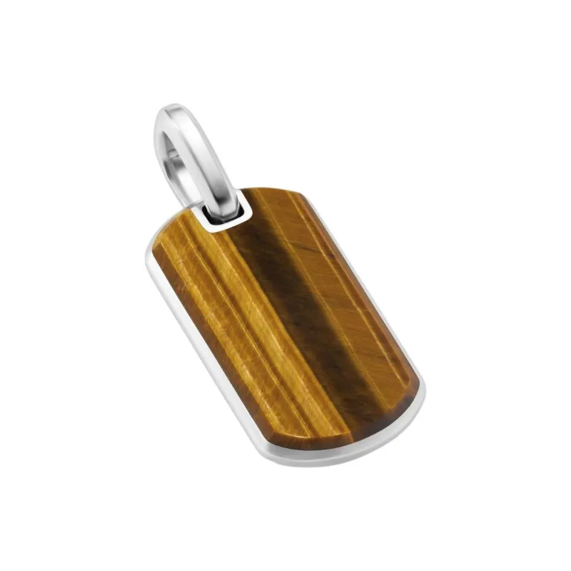 David Yurman Sterling Silver Chevron Tiger Eye Tag 27mm-2