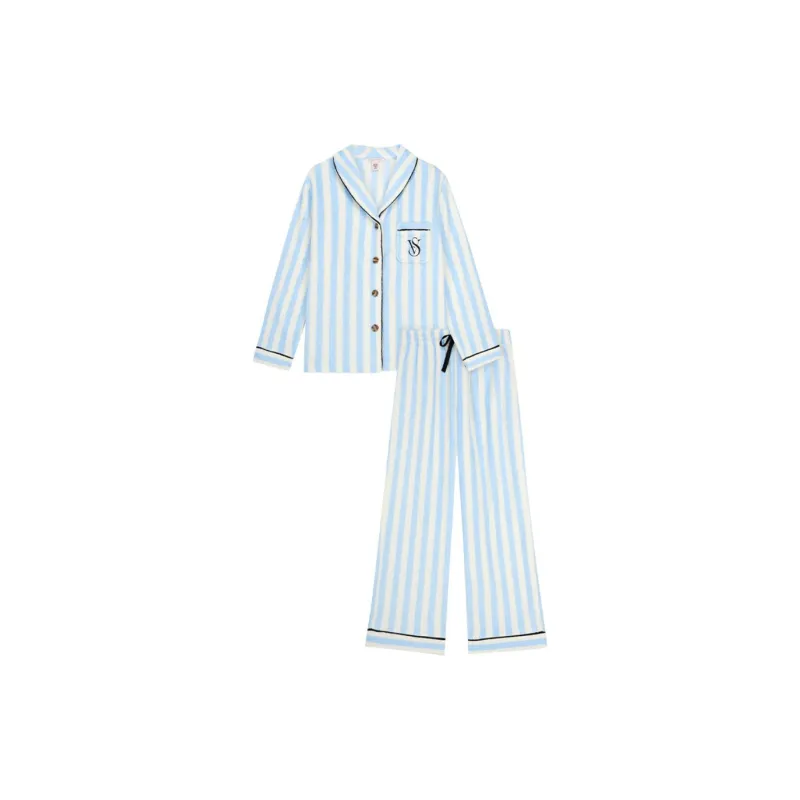 Victoria's Secret 24 Big Show Collection Home Vacation Collection THE MIX Pajama Set Women's Aqua Stripes-0