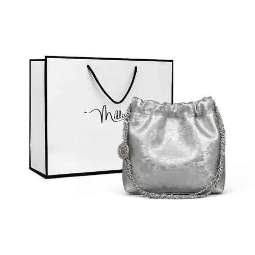 MILLIE'S Cow Leather Underarm Crossbody Bag, Shoulder Bag, Bucket Bag Regular Women's Silver