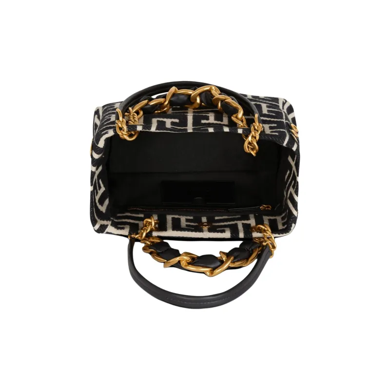BALMAIN 1945 Logo Plaque Small Tote Bag-3