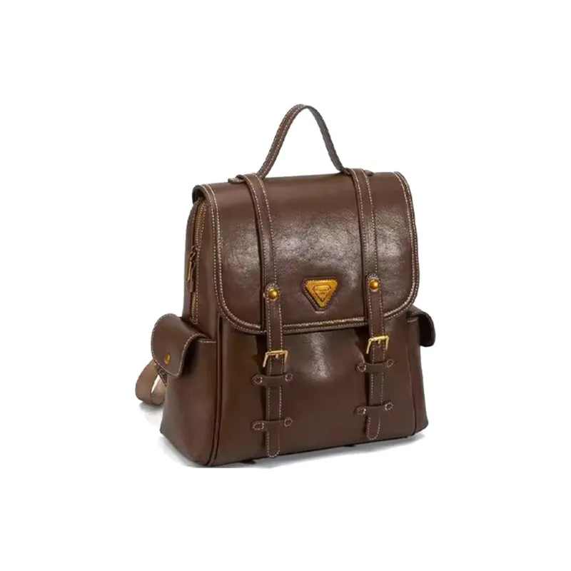 BUHOWE Polyurethane Bonded Synthetic Leather Backpack Women's Brown-1
