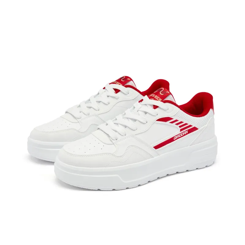 QIAODAN Height Increasing Wear Resistant Breathable Slip Resistant Low Top Skateboard Shoes Men's White Red-2