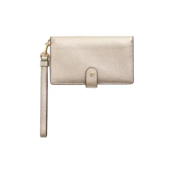 COACH 15 Metallic Feel Litchi Grain Leather Cell Phone Pouch Women's Light Gold