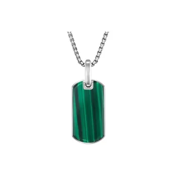 David Yurman Sterling Silver Chevron Malachite Tag 27mm