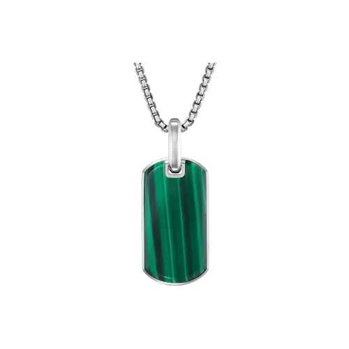 David Yurman Sterling Silver Chevron Malachite Tag 27mm