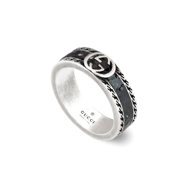 GUCCI 925 Sterling Silver Enamel Rings Women's Blue-1