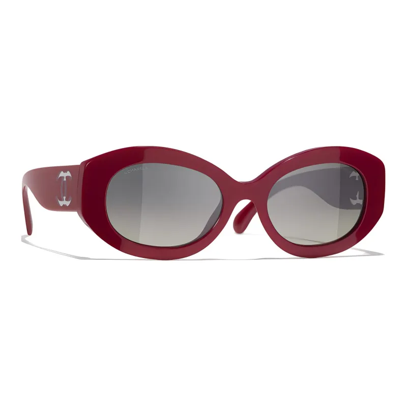 CHANEL Nylon Acetate Irregular Shape Sunglasses Women's Red-2