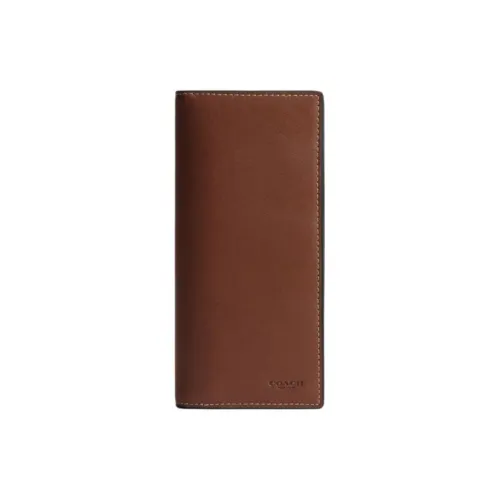COACH Breast Pocket Grained Leather Wallet Mini Men's Red Wood Color