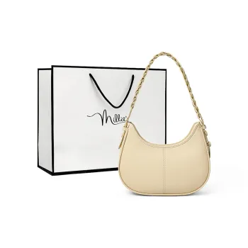 MILLIE'S Cow Leather Patchwork Synthetic Leather Handbag Shoulder Bag Saddle Bag Regular Women's Beige
