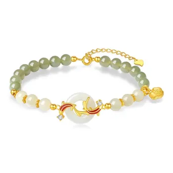 Artisan Lock Heart Jade Hetian Jade Bracelets Green Jade Unisex