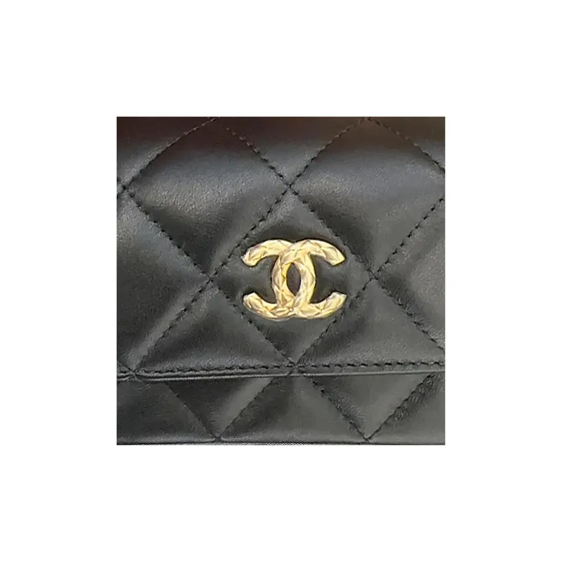 CHANEL Lambskin & Gold Metal Clutch, Shoulder Bag, Crossbody Bag Women's Black-2
