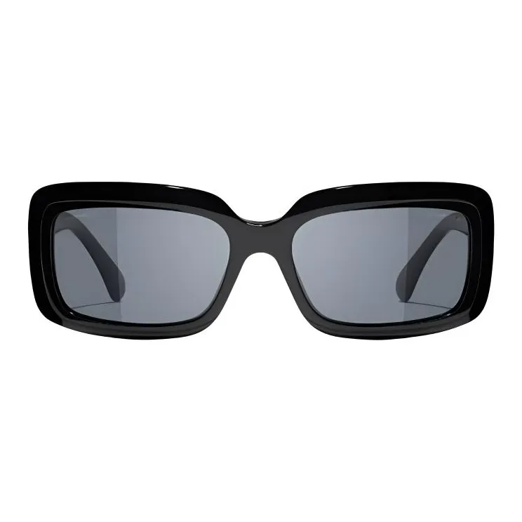 CHANEL Acetate Rectangular Sunglasses Unisex Black-2