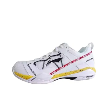 LiNing Cushioning Anti Slip And Wear Resistant Low Top Badminton Shoes Men's White Yellow Blue