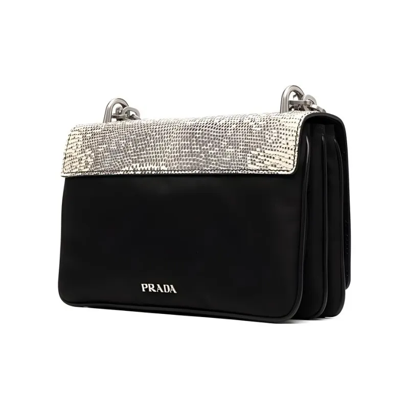 PRADA Leather Shoulder Bag Women's White & Black-1