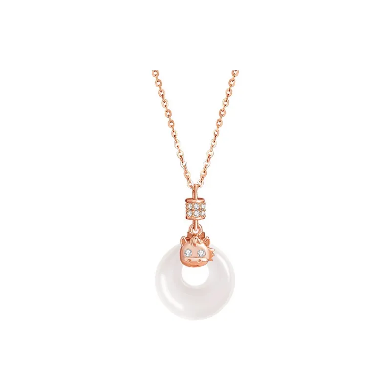 Artisan Lock Heart Jade Chalcedony Necklaces Women's-10